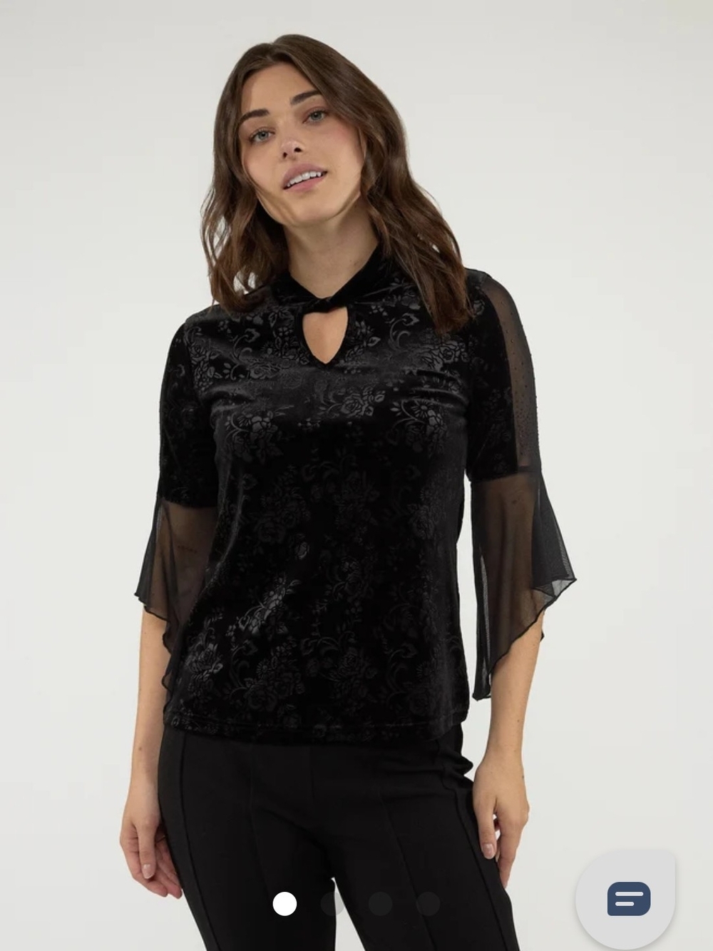 Black Velvet Keyhole Blouse with Sheer Bell Sleeves